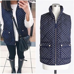 J. Crew Quilted Navy Vest with White Dots